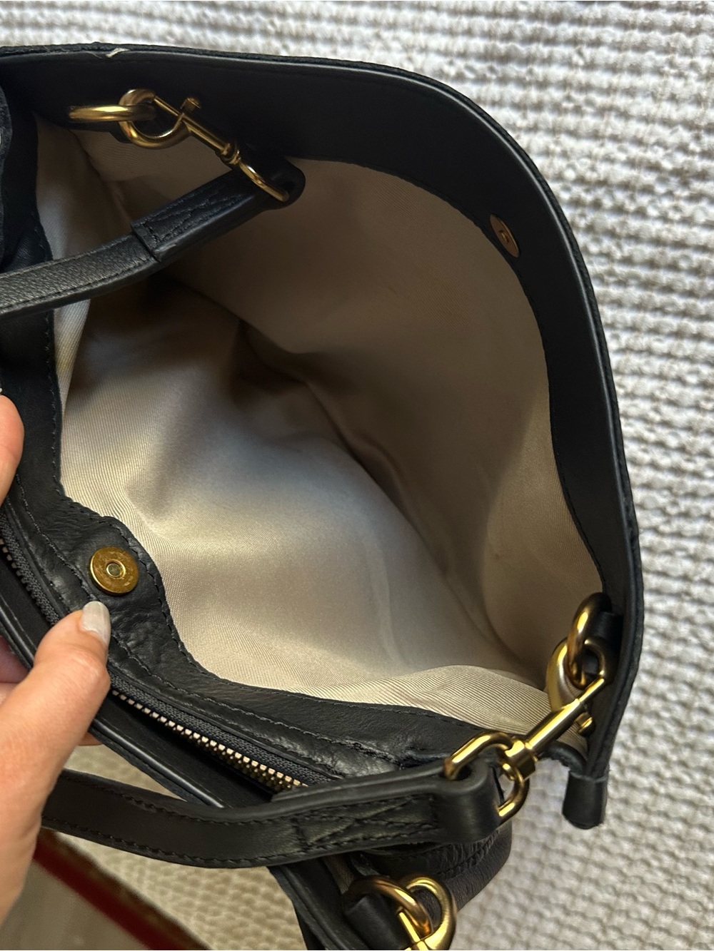 Black Genuine Leather Shoulder Bag with Gold Hardware - Picture 8 of 16